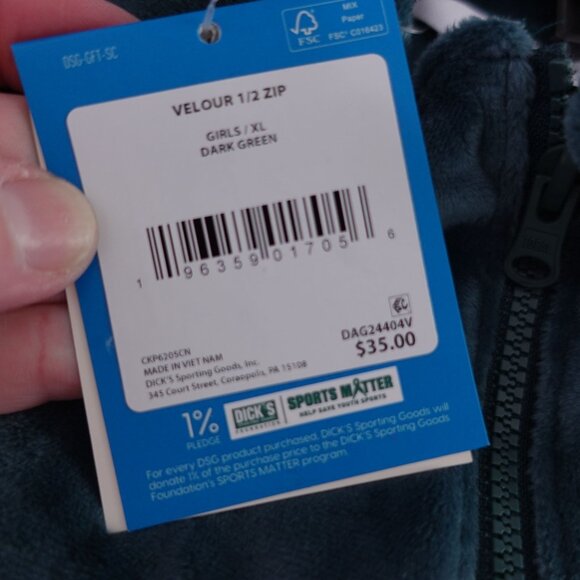 NEW DFG Girl's Youth Velour 1/2 Zip Pullover Sweater Green Size 16 Kangaroo Pock - Picture 4 of 5